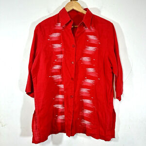 Red linen‎ Embroidered Top Southwest Holiday Vintage Artsy Womans M / L